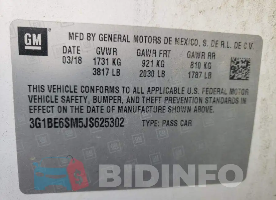 3G1BE6SM5JS625302 Photo# 12