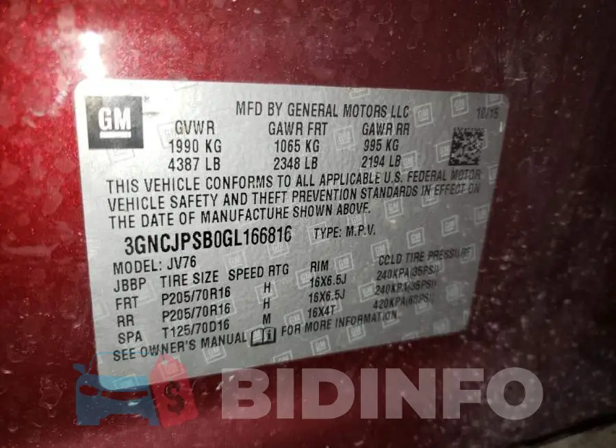 3GNCJPSB0GL166816 Photo# 12