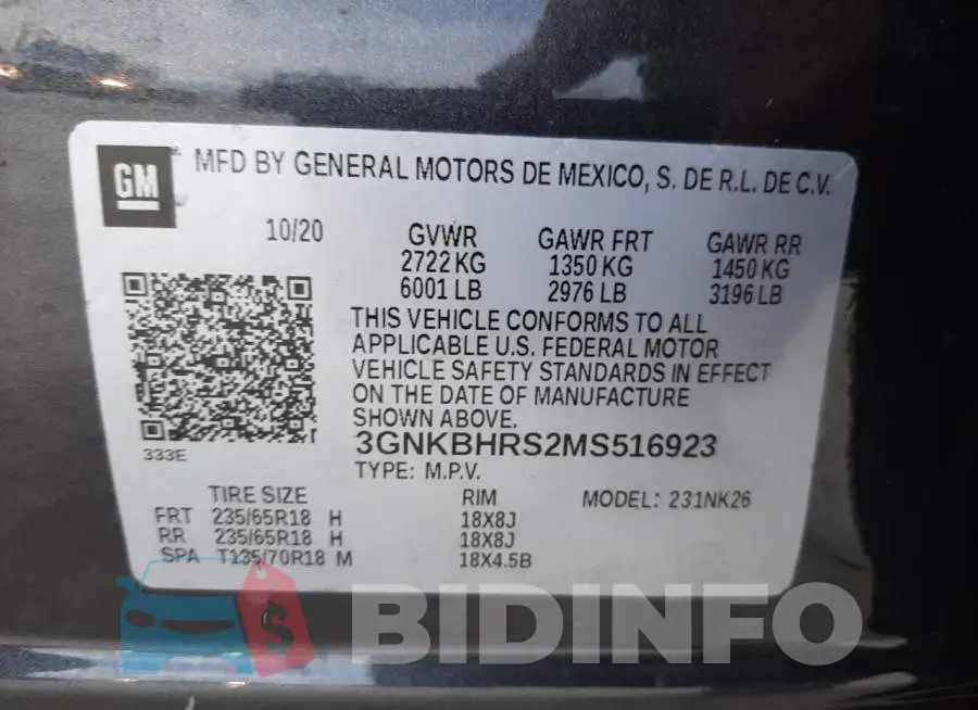 3GNKBHRS2MS516923 Photo# 14