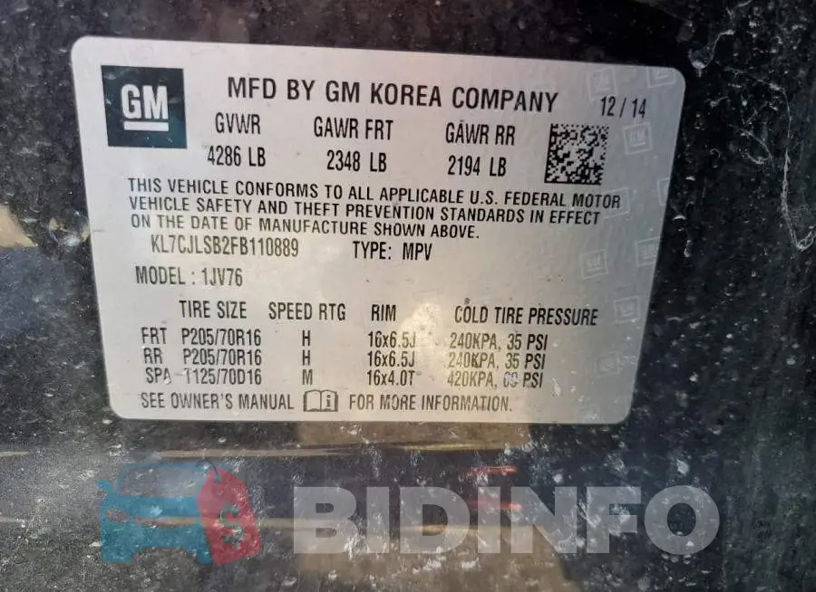 KL7CJLSB2FB110889 Photo# 13