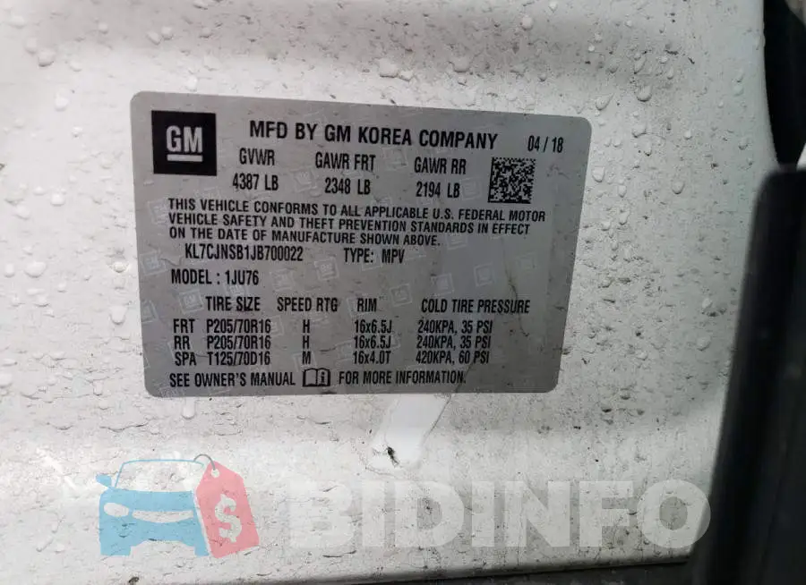 KL7CJNSB1JB700022 Photo# 13