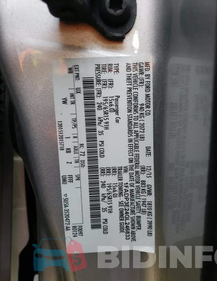 1FADP3E24GL246833 Photo# 13
