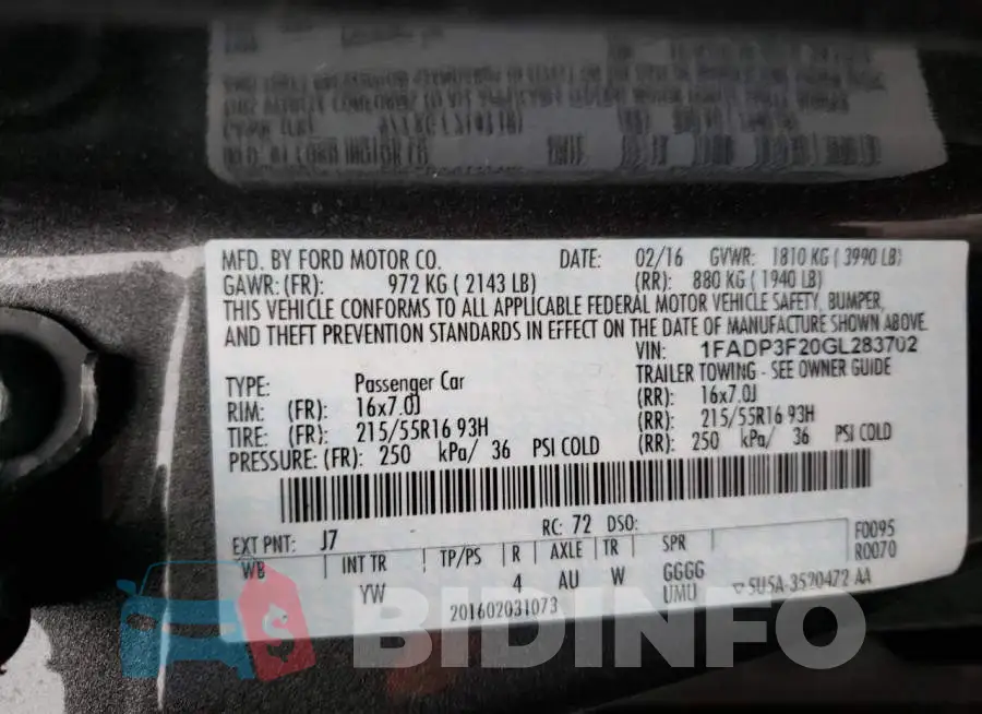 1FADP3F20GL283702 Photo# 12