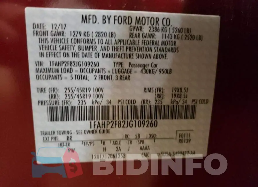 1FAHP2F82JG109260 Photo# 13