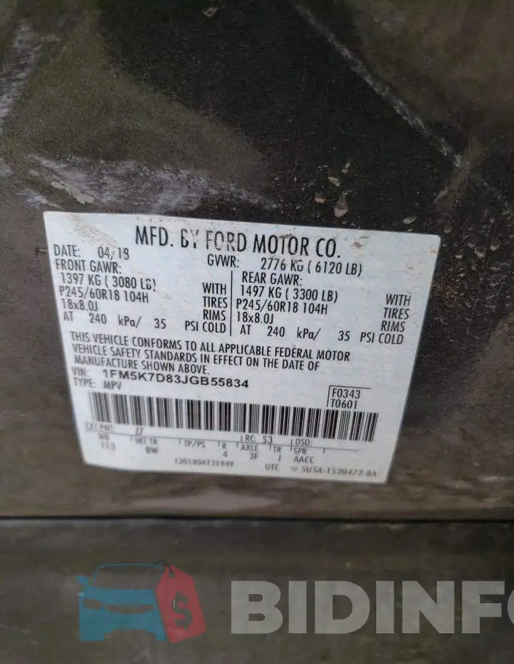 1FM5K7D83JGB55834 Photo# 14