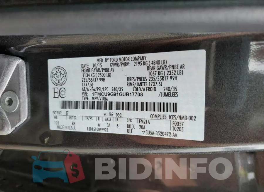 1FMCU9G91GUB17708 Photo# 14