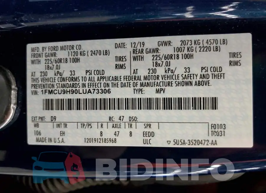 1FMCU9H90LUA73306 Photo# 13