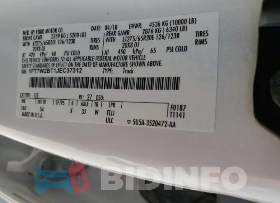 1FT7W2BT1JEC37312 Photo# 12