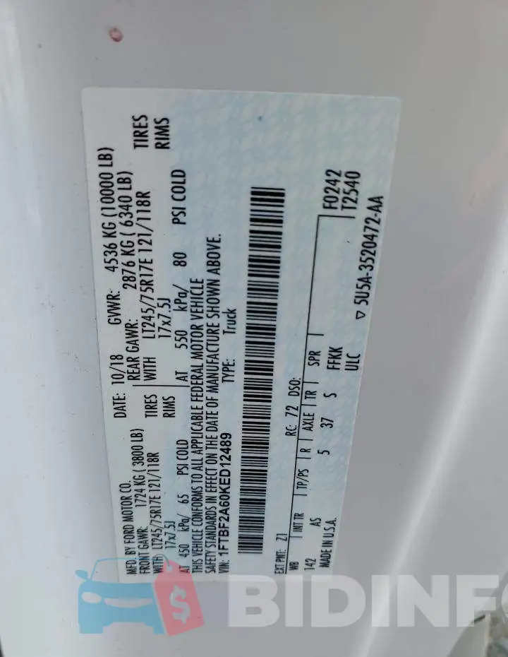 1FTBF2A60KED12489 Photo# 12