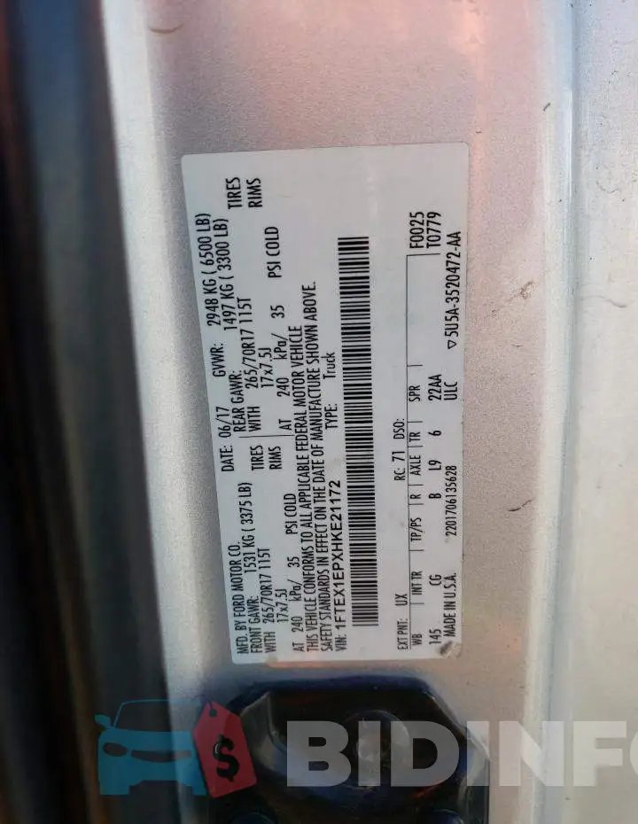 1FTEX1EPXHKE21172 Photo# 12