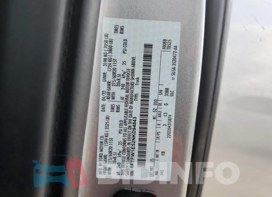 1FTFW1E52NKD94843 Photo# 12