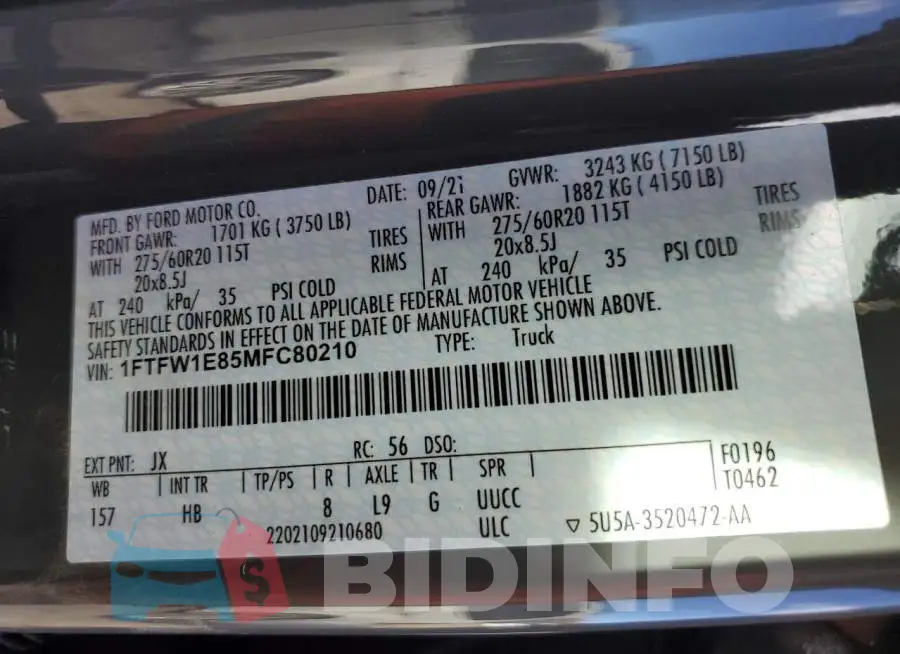 1FTFW1E85MFC80210 Photo# 13