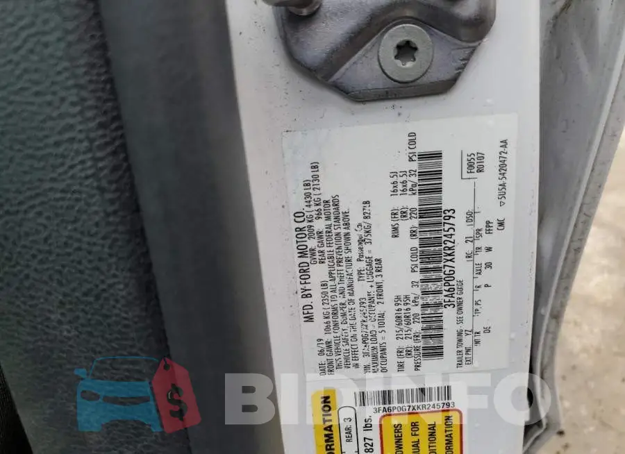 3FA6P0G7XKR245793 Photo# 12