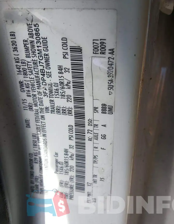3FADP4BJ7GM130865 Photo# 12