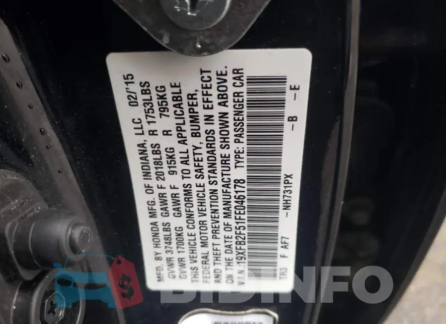 19XFB2F51FE046178 Photo# 12