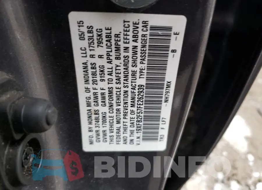 19XFB2F57FE262939 Photo# 13