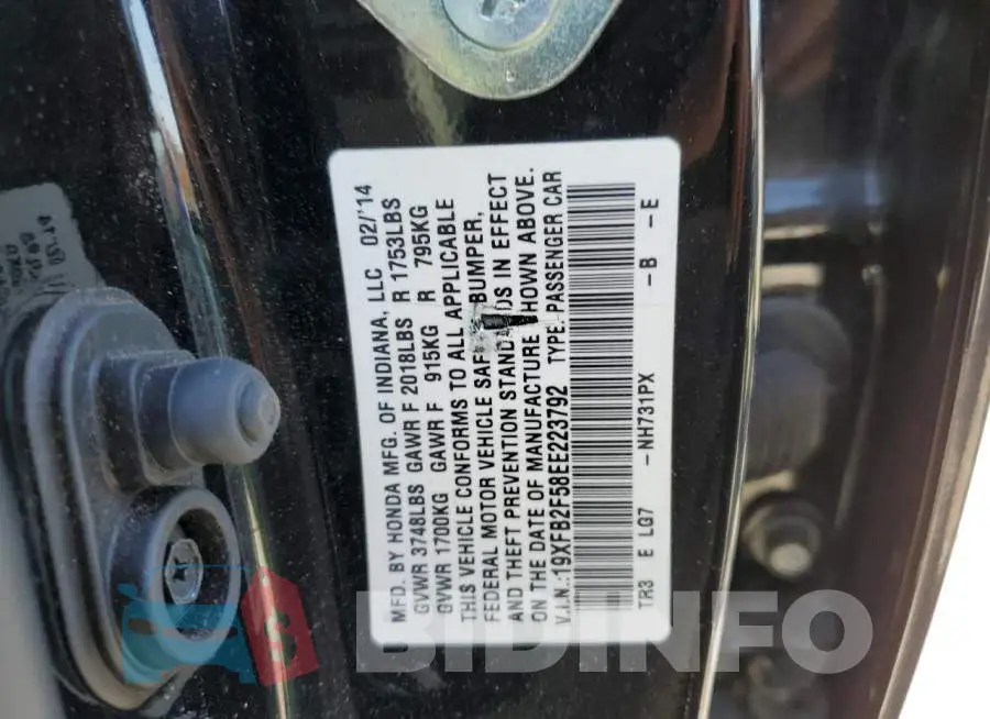 19XFB2F58EE223792 Photo# 10