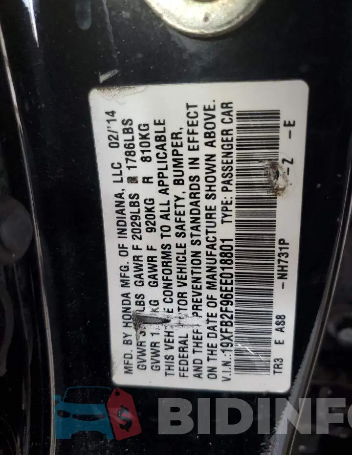 19XFB2F96EE018801 Photo# 12