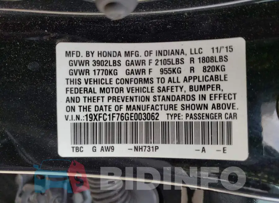 19XFC1F76GE003062 Photo# 12