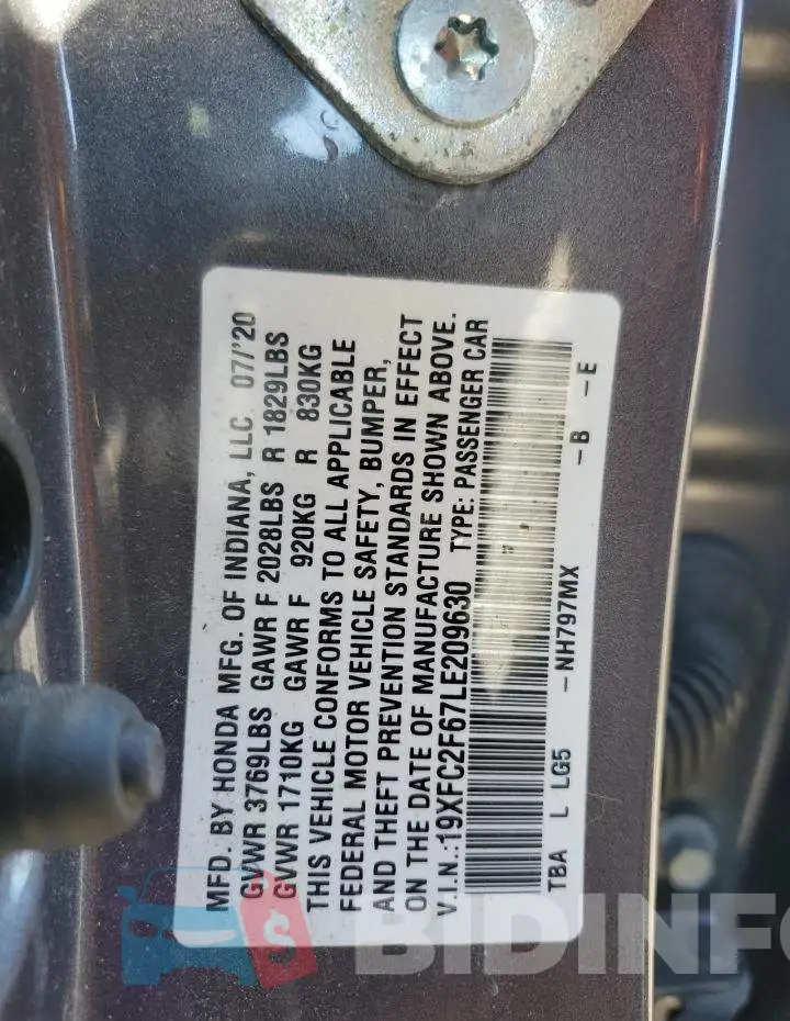 19XFC2F67LE209630 Photo# 12