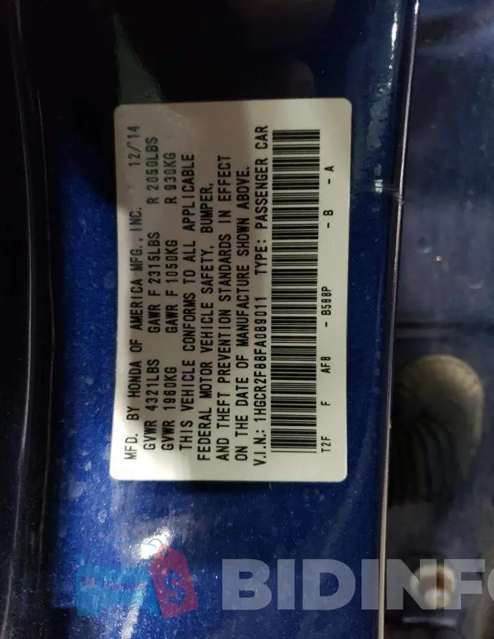 1HGCR2F88FA089011 Photo# 13
