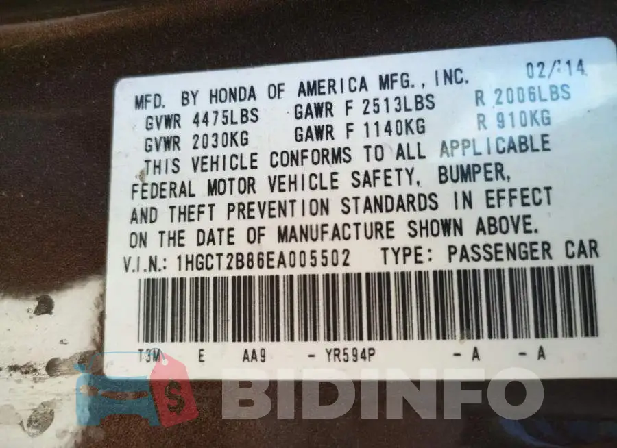 1HGCT2B86EA005502 Photo# 12