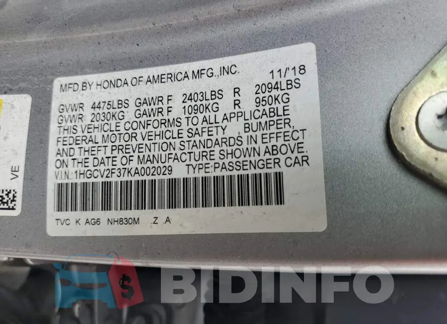 1HGCV2F37KA002029 Photo# 12