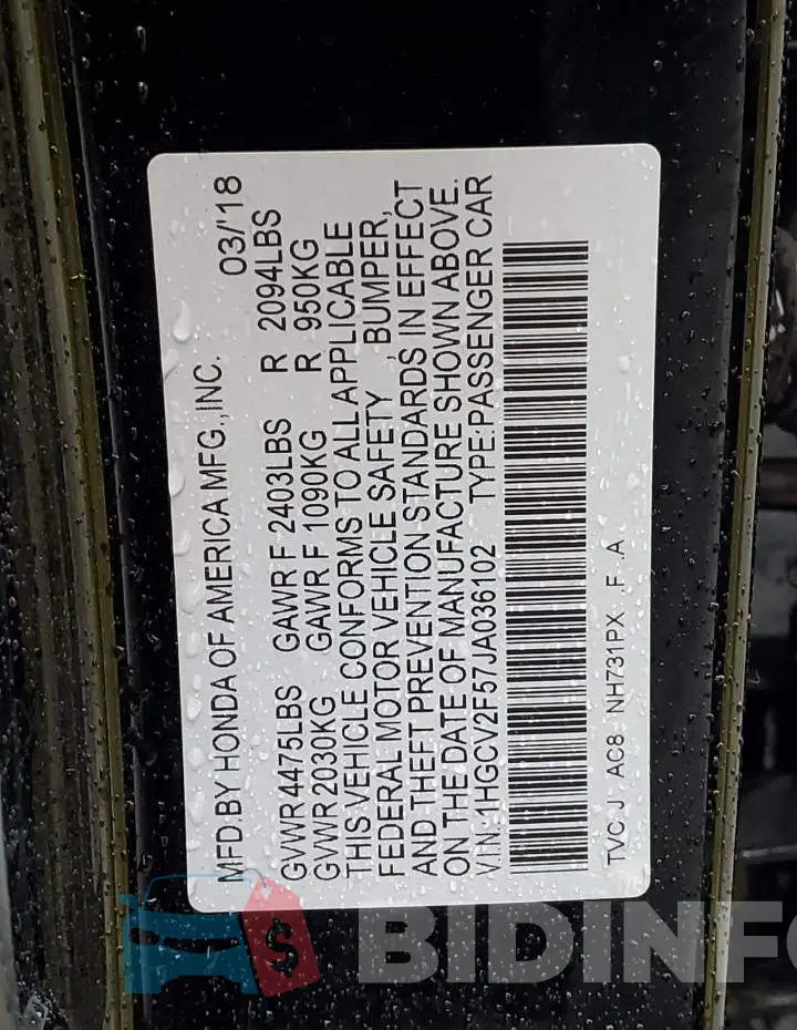 1HGCV2F57JA036102 Photo# 12
