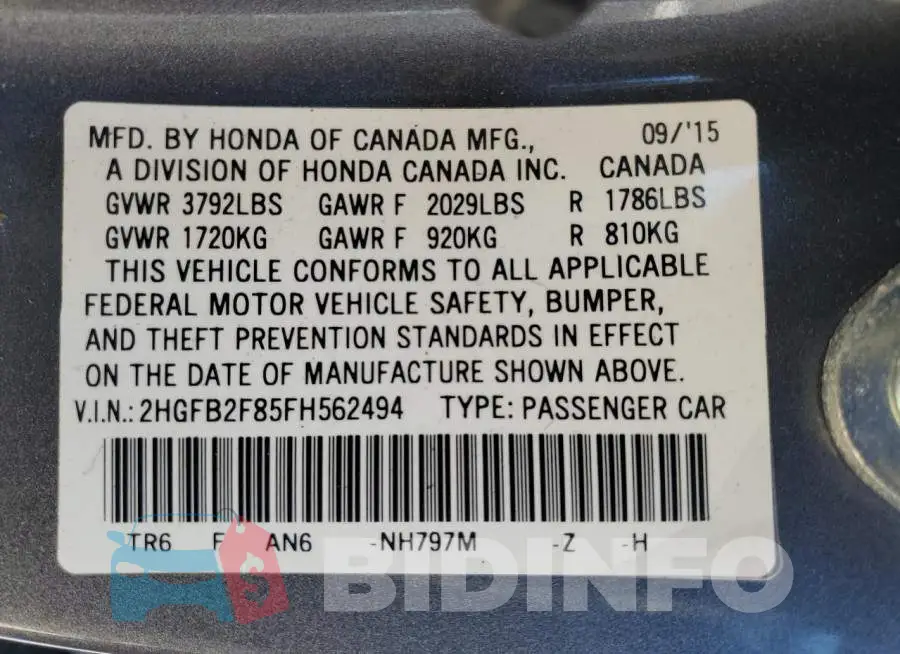 2HGFB2F85FH562494 Photo# 12