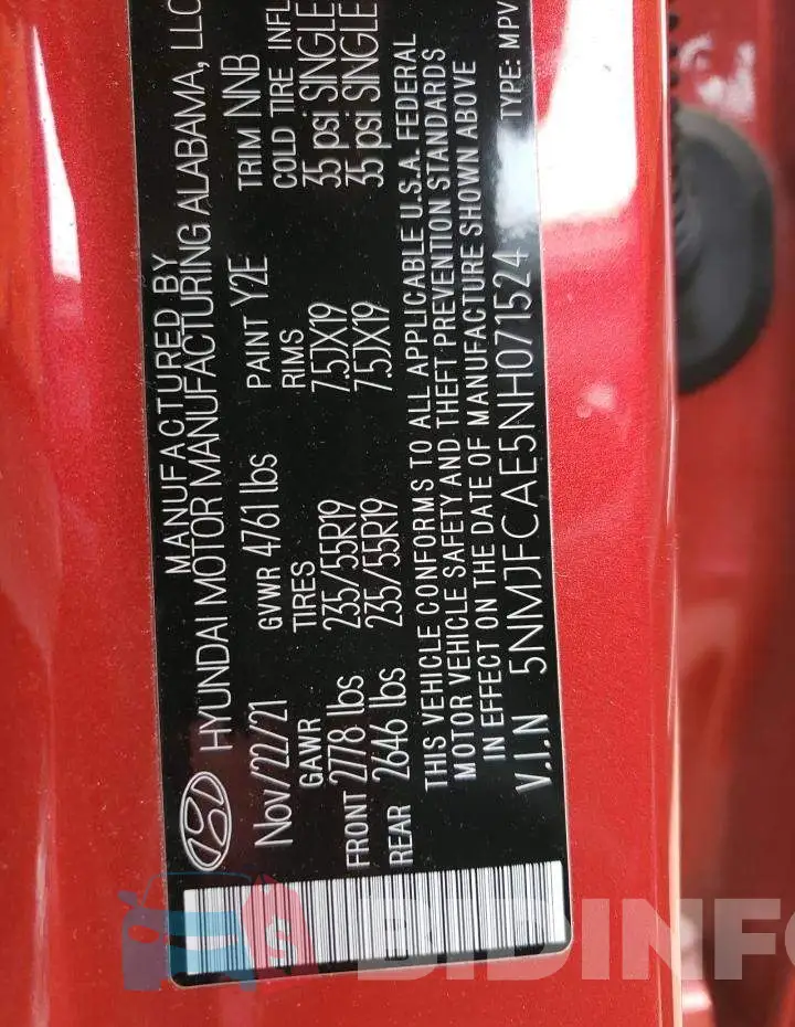5NMJFCAE5NH071524 Photo# 13
