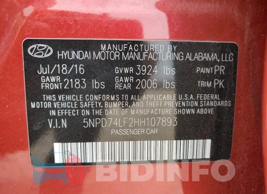 5NPD74LF2HH107893 Photo# 12