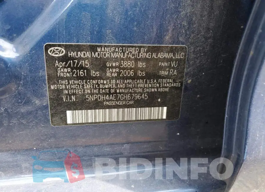 5NPDH4AE7GH679645 Photo# 12