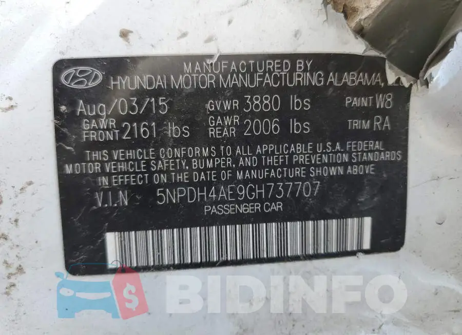 5NPDH4AE9GH737707 Photo# 12
