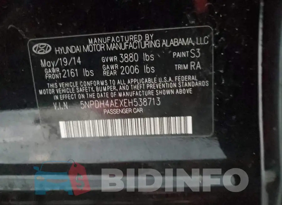 5NPDH4AEXEH538713 Photo# 12