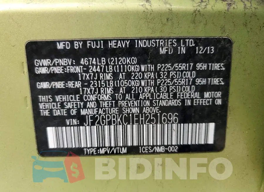 JF2GPBKC1EH251696 Photo# 12
