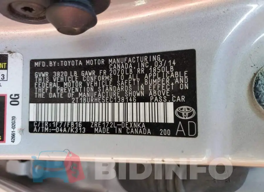 2T1BURHE5EC138146 Photo# 12