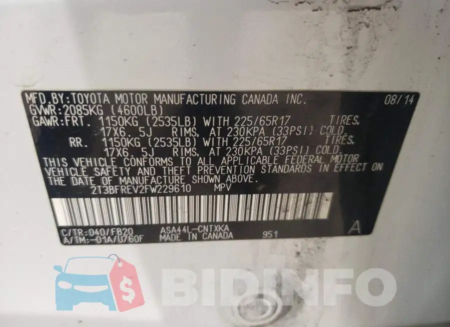 2T3BFREV2FW229610 Photo# 13