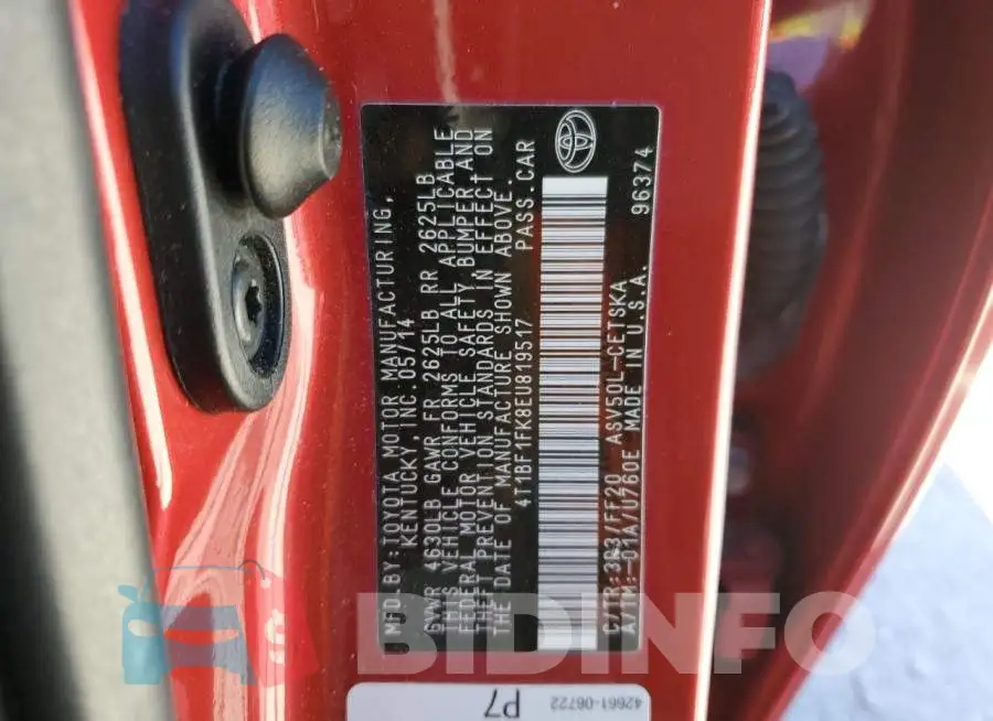 4T1BF1FK8EU819517 Photo# 12