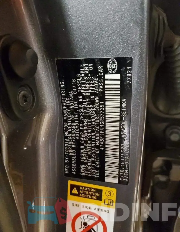 4T4BF1FK1GR577291 Photo# 12