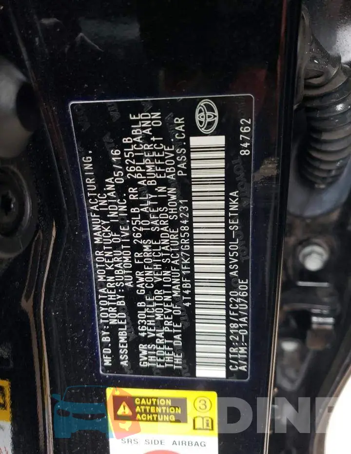 4T4BF1FK7GR584231 Photo# 13