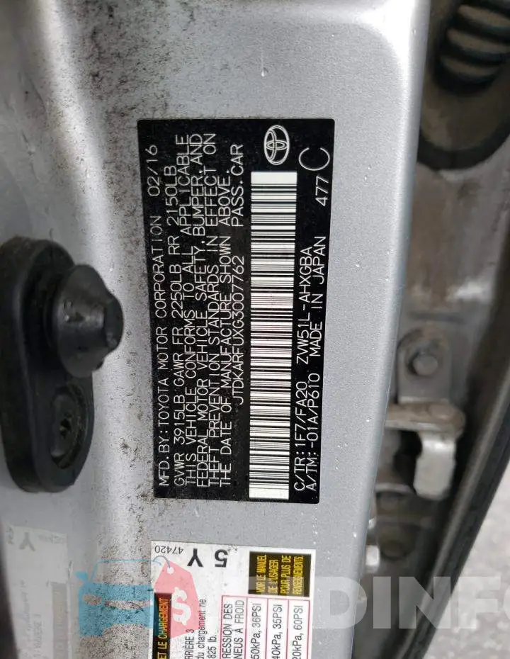 JTDKARFUXG3007762 Photo# 12