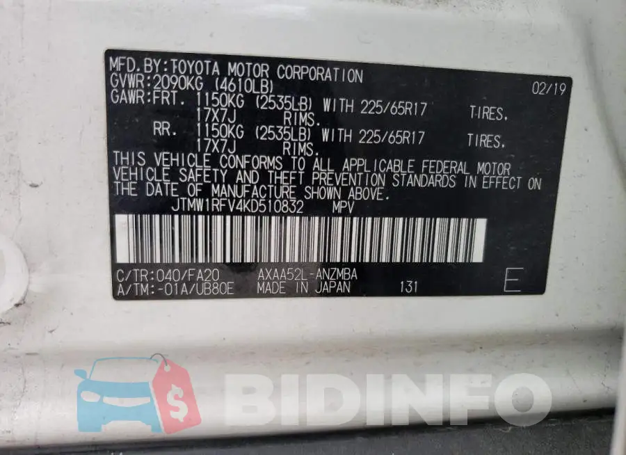 JTMW1RFV4KD510832 Photo# 13