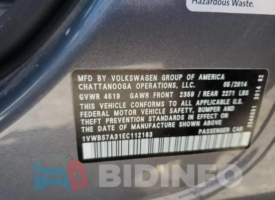 1VWBS7A31EC112183 Photo# 10