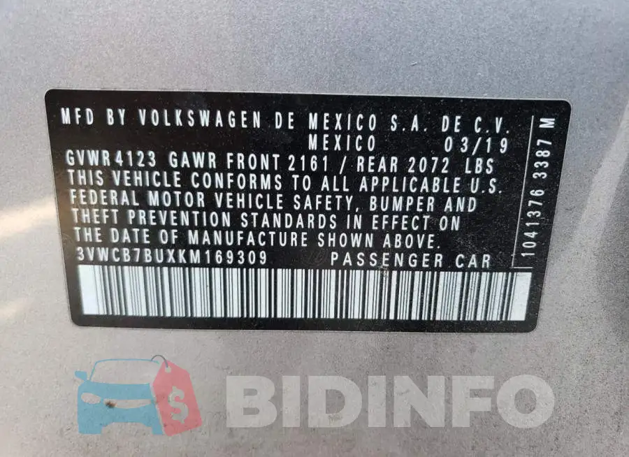 3VWCB7BUXKM169309 Photo# 13