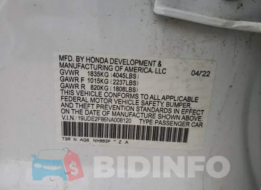 19UDE2F86NA008120 Photo# 12