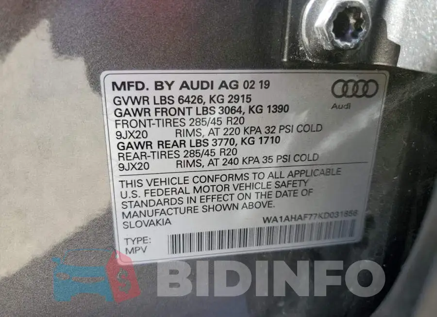 WA1AHAF77KD031856 Photo# 13