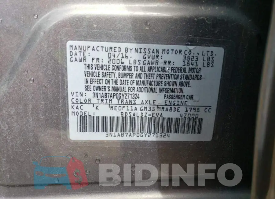 3N1AB7AP0GY271324 Photo# 12