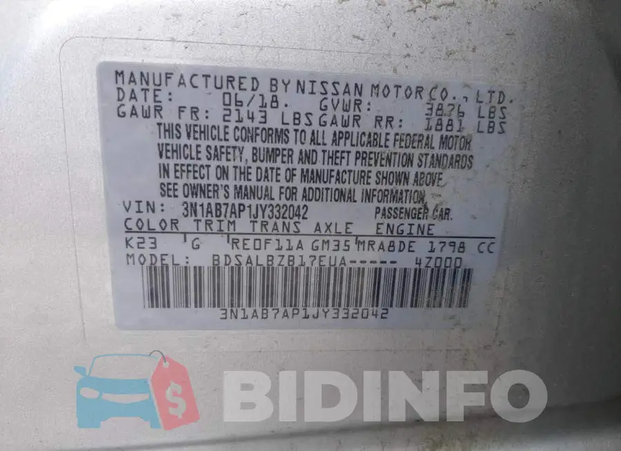 3N1AB7AP1JY332042 Photo# 13
