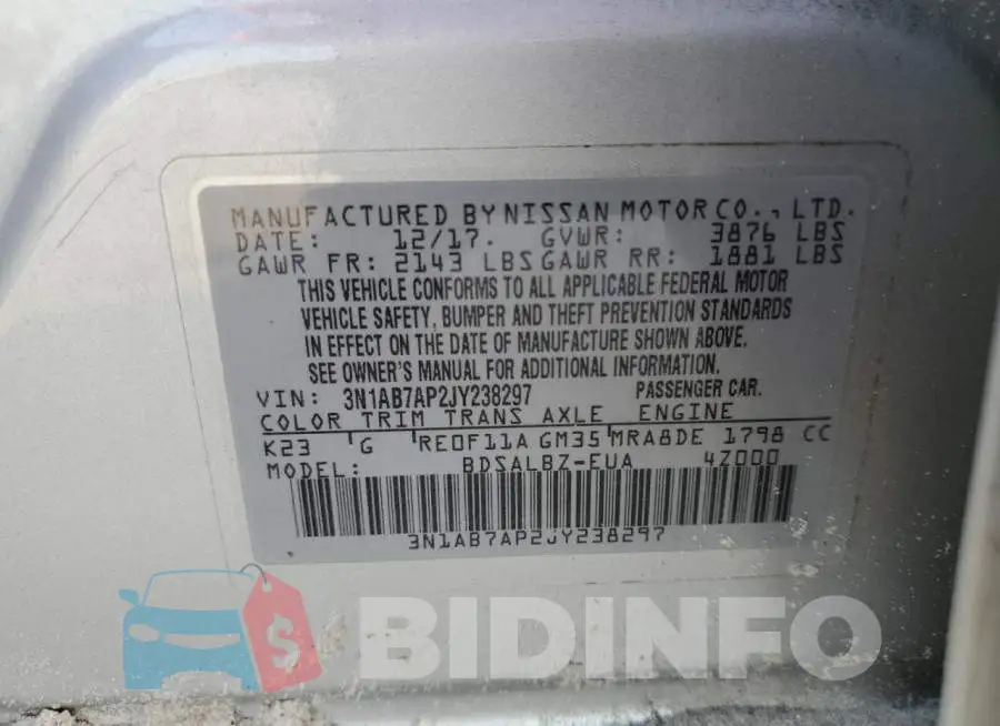 3N1AB7AP2JY238297 Photo# 12