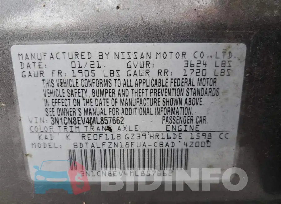 3N1CN8EV4ML857662 Photo# 13